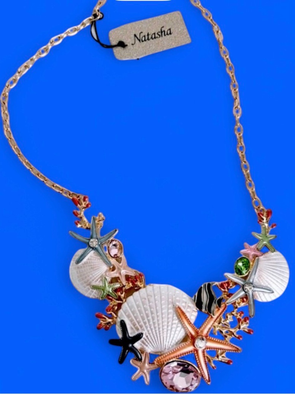 Natasha Couture Seashell and Charm Necklace with Dangling Matching Earrings